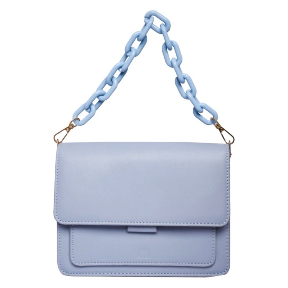 Pastel Blue Chunky Chain Shoulder Bag Minimalist Vegan Leather Clutch Handbag